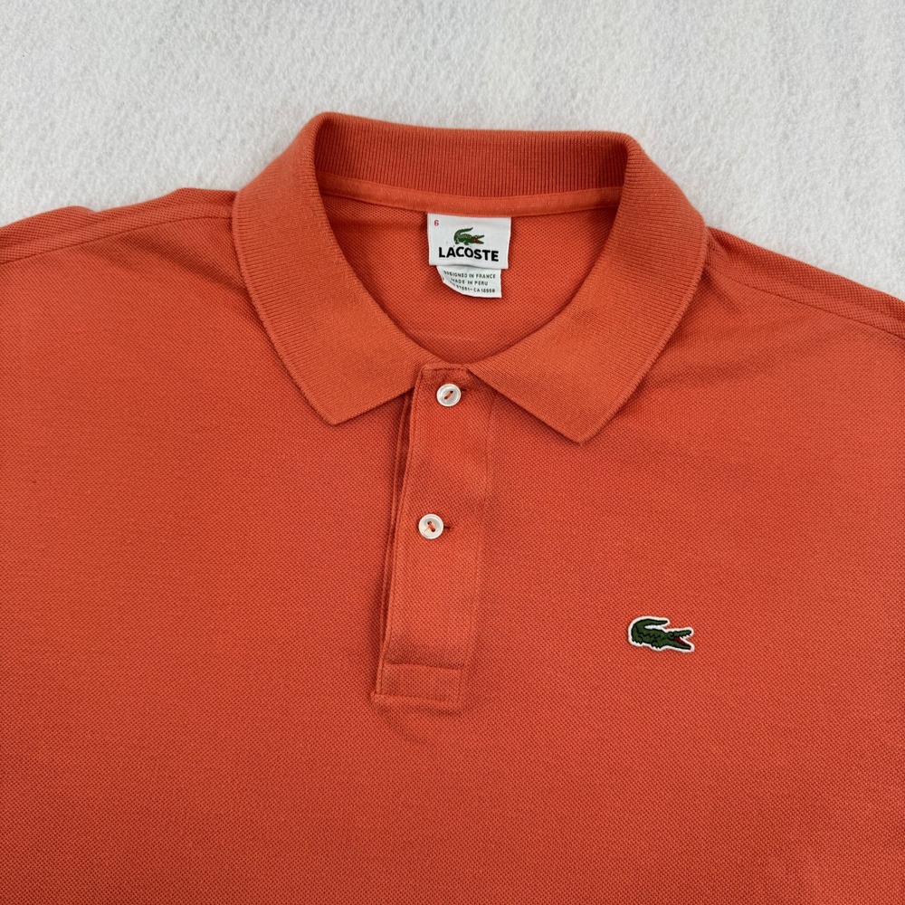 Lacoste Mens Short Sleeve Pique Polo Shirt Orange Cotton Size 6/L Preppy
